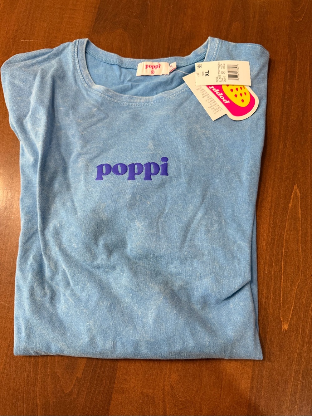 Poppi Short Sleeve Tee in Light Blue with Purple Logo